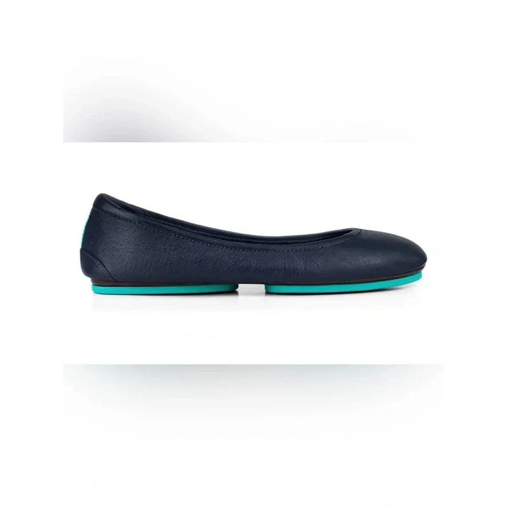Tieks Navy Leather Ballet Flat with Teal Sole